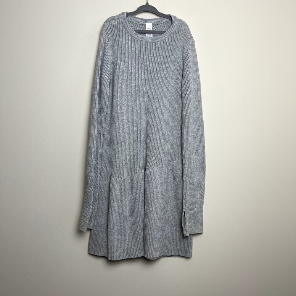 Ivanna by Lululemon Gray Ribbed Long Sleeve Stretch‎ Midi Dress Athleisure Sz 10